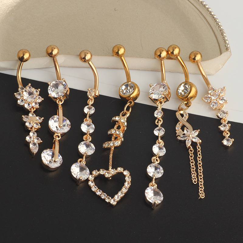 Classic Stainless Steel Navel Ring Set 7-Piece Belly Button Rings Body Piercing Jewelry - Image 3