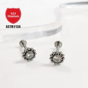 F136 Titanium Earring Set with Zircon Ball Thread Lip Nail G23 Titanium Alloy Body Piercing Jewelry Ear Bone Nail Earrings