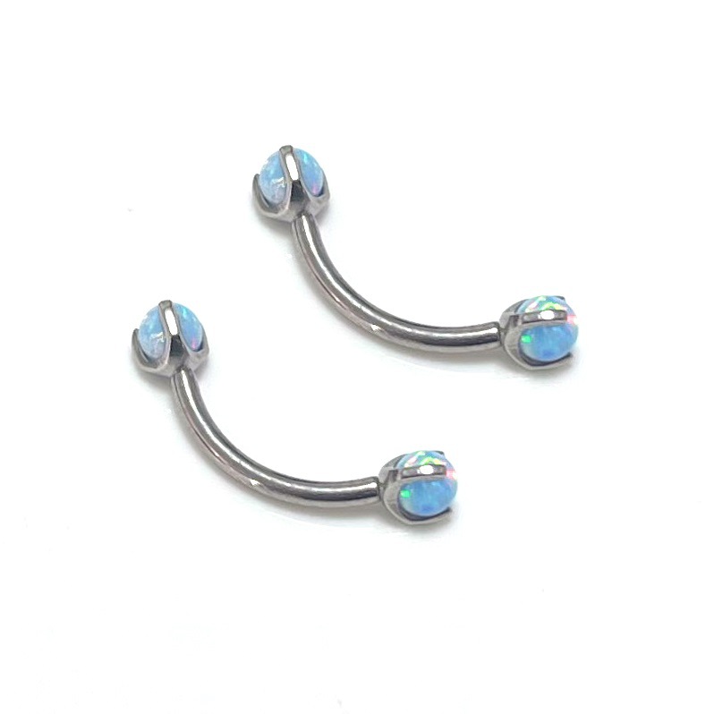 G23 Titanium Opal Eyebrow Curve Barbell - Internally Threaded 1.2mm x 14mm 4mm Ball - Image 5