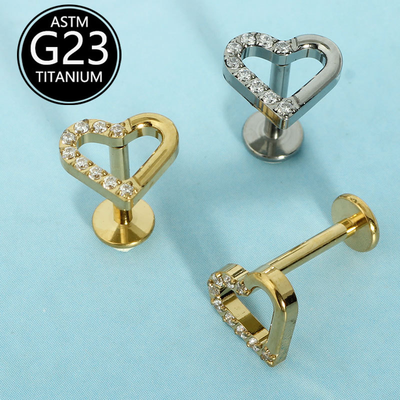 G23 Titanium Alloy Love Zircon Lip Piercing Stud Heart Shape Cartilage Earring Nose Nail Body Jewelry Wholesale - Image 2