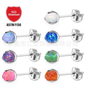 G23 Titanium Opal Butterfly Ear Nail Cartilage Stud Flat Back Earring for Helix Tragus Lip Piercing