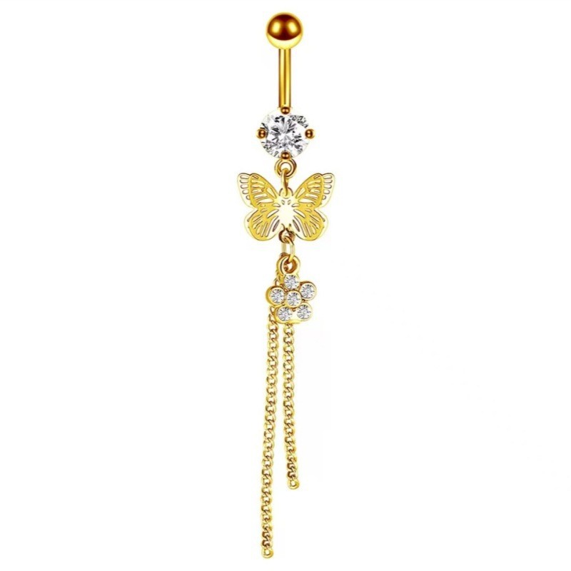 New Gold Butterfly Zircon Copper Navel Ring Set Body Piercing Jewelry 2025 Summer Trend - Image 5