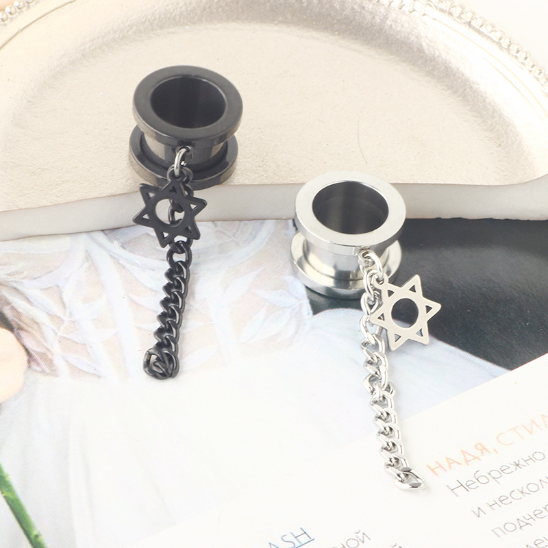 Spiral Star Chain Pendant Ear Auger Popular Piercing Earrings Black 25mm - Image 2