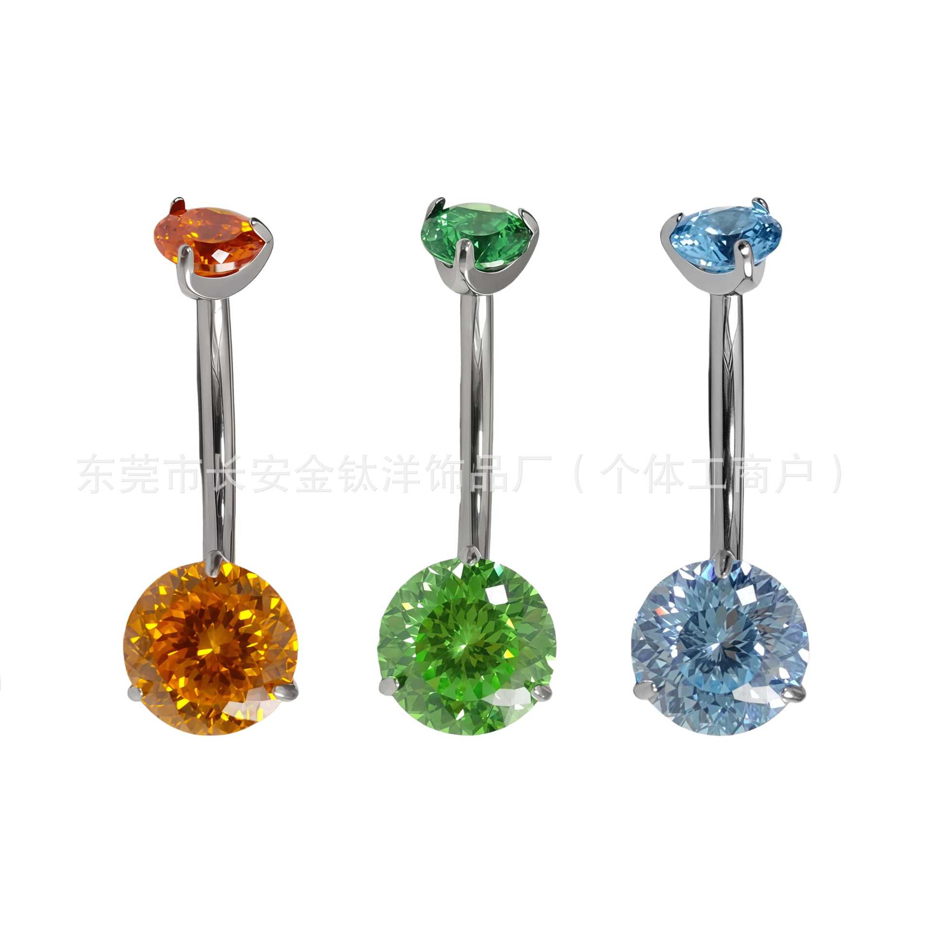F136 Titanium Internal Thread Bird's Nest Zircon Double-Ended Zirconium Curved Rod Navel Ring - Image 2