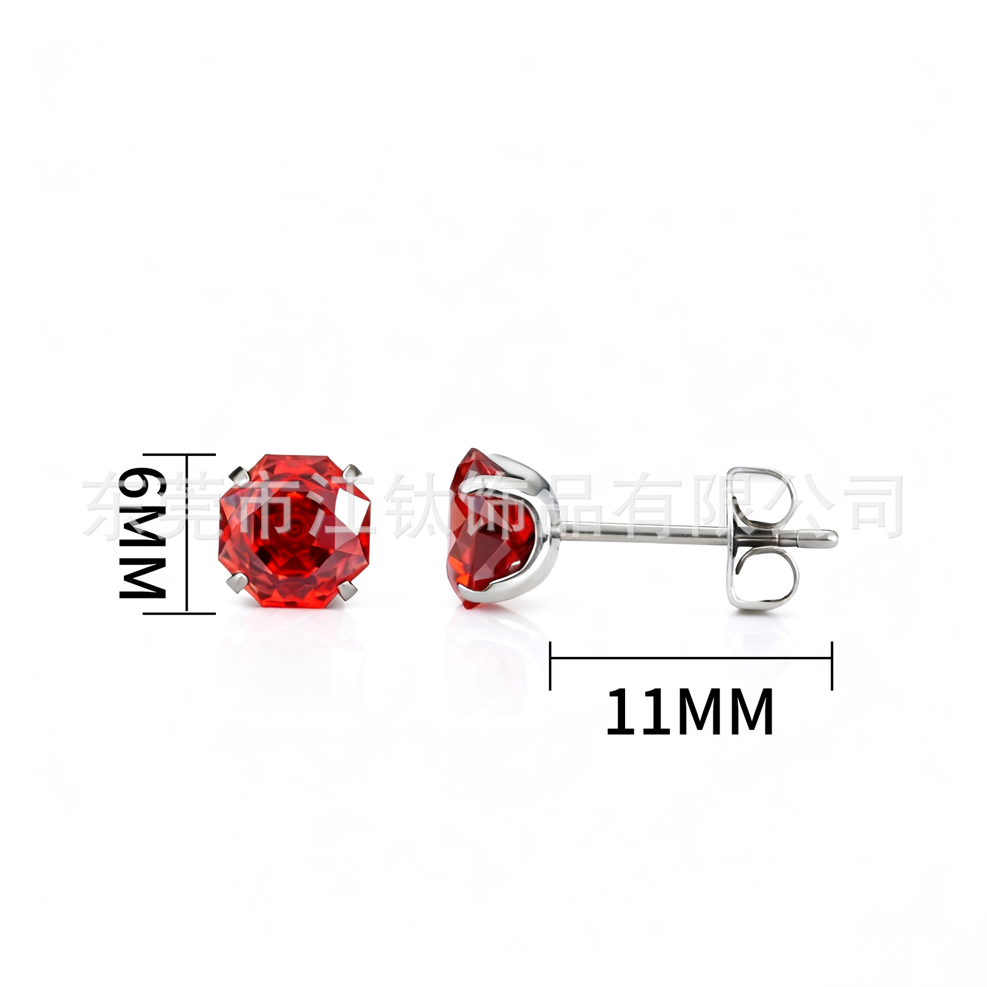 JT928 Titanium Eight-Sided Rose Cut Round Bottom Butterfly Buckle Ear Cartilage Stud - Image 2