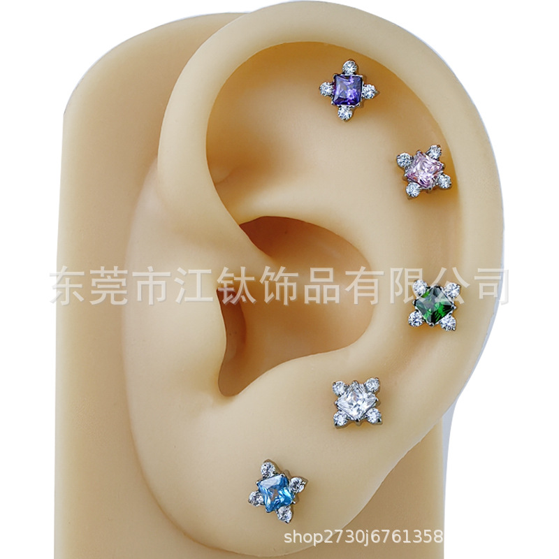 G23 Titanium Ear Bone Nail Square Inlaid Zircon Stud - ASTM F136 Cartilage Earring for Women Men - Image 4