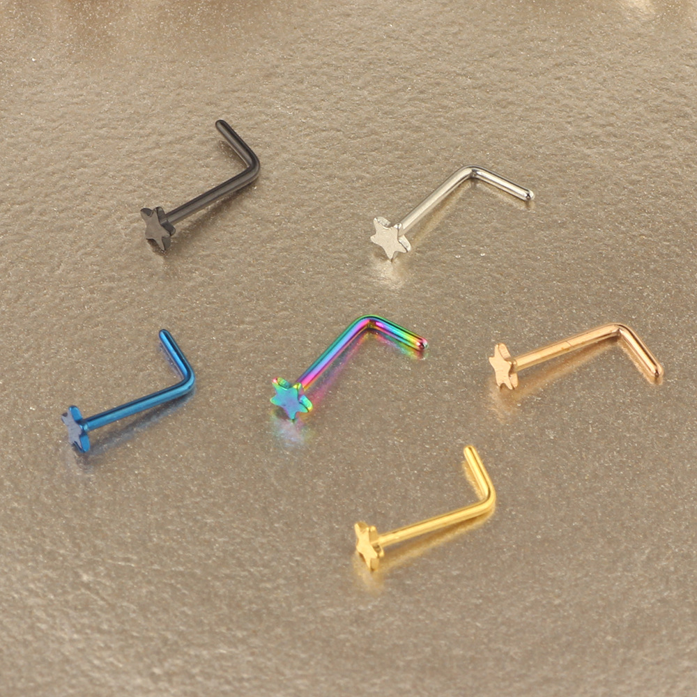 Stainless Steel L-Shaped Nose Nail Five-Pointed Star Curved Rod Nose Ring Piercing Jewelry Nose Stud - Image 5