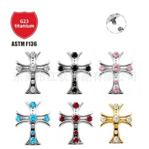 Jiangtai F136 Titanium Alloy Cross Body Piercing Earring G23 Titanium Cartilage Stud with Zircon