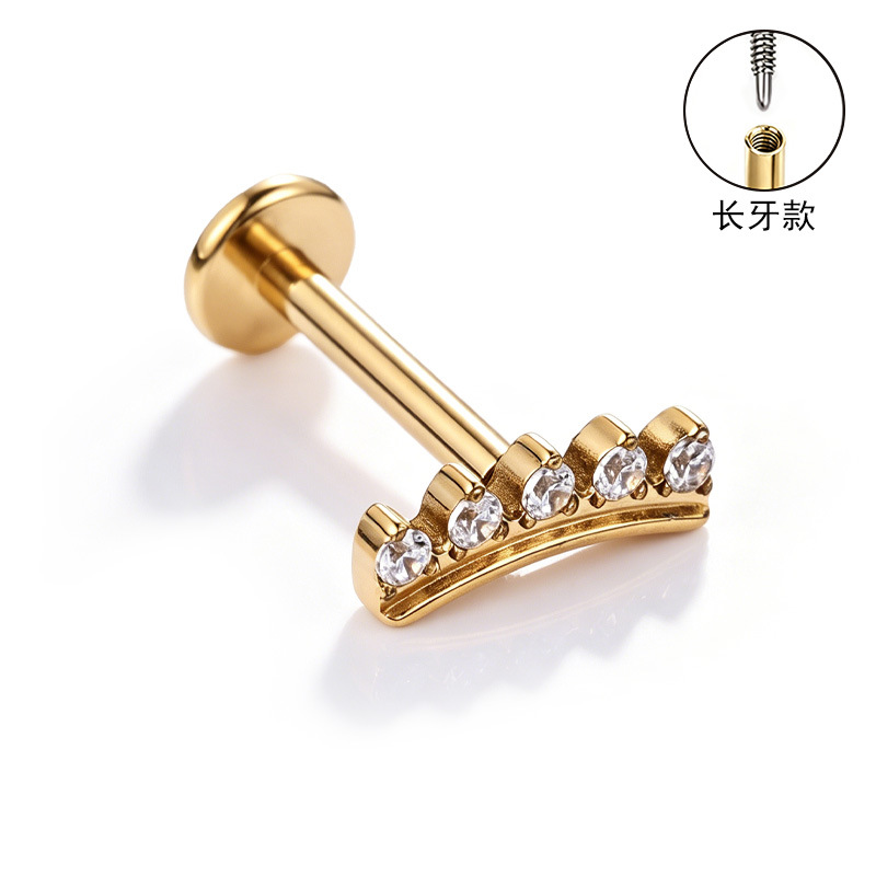 F136 Titanium Alloy Long Tooth Style Ear Studs with Zircon, Carved Ear Bone Studs, G23 Titanium Body Piercing Jewelry - Image 4
