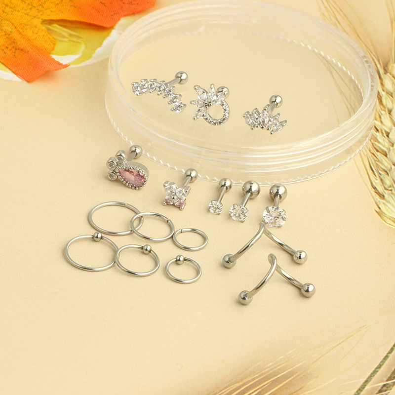 Pink Butterfly Crown Gold Stainless Steel Screw Stud Earring Set for Cartilage Piercing - Image 4