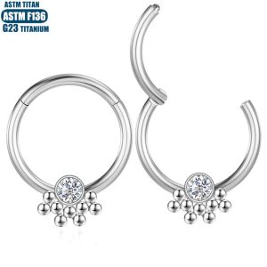 G23 Titanium Piercing Jewelry Zircon Nose Ring Bead Cluster Seamless Open Ring Body Piercing Jewelry Nasal Septum Ring Earrings