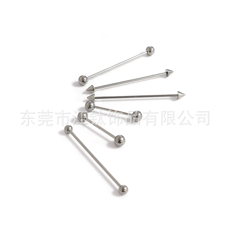 F136 Titanium Double Pointed Cone Round Ball Straight Barbell Tongue Nail Body Piercing Jewelry - G23 Titanium Alloy - Image 5