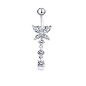 Zircon Bow Navel Ring Stainless Steel Belly Button Ring for Women