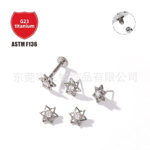 G23 Titanium Ear Bone Nail Six-Pointed Star Inlaid with Zircon Body Piercing Earring