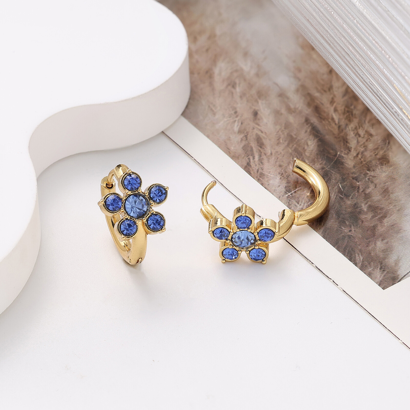 Blue Star 18K Gold Plated Zircon Earrings for Women - Light Luxury Geometric Stud Earrings - Image 3
