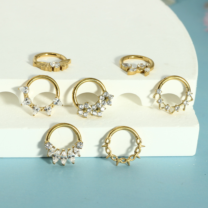 G23 Titanium Oval Zircon Septum Nose Ring Closed Ring Earring Cochlear Piercing Jewelry - Image 4