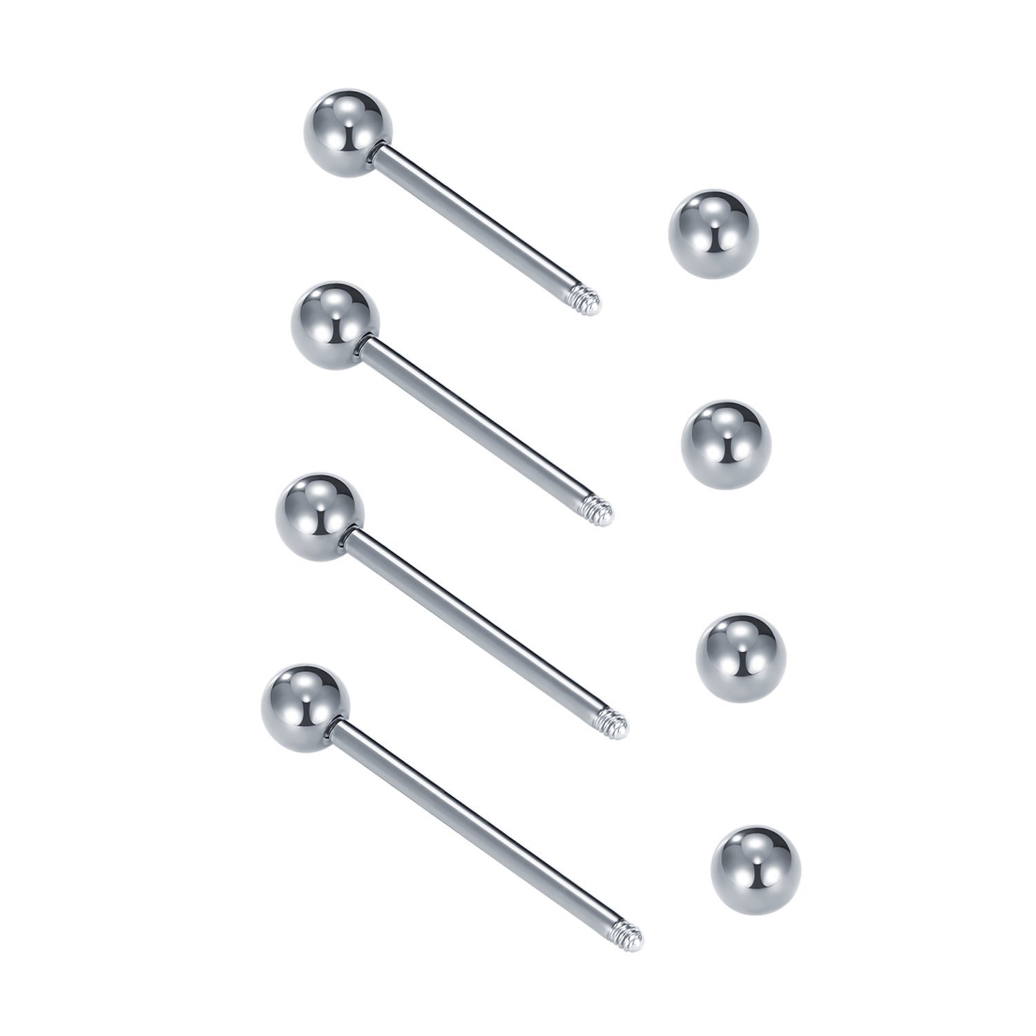 G23 Titanium 16G Externally Threaded Straight Barbell with Double Ball Ends for Tongue Nipple Piercing Jewelry - Image 2