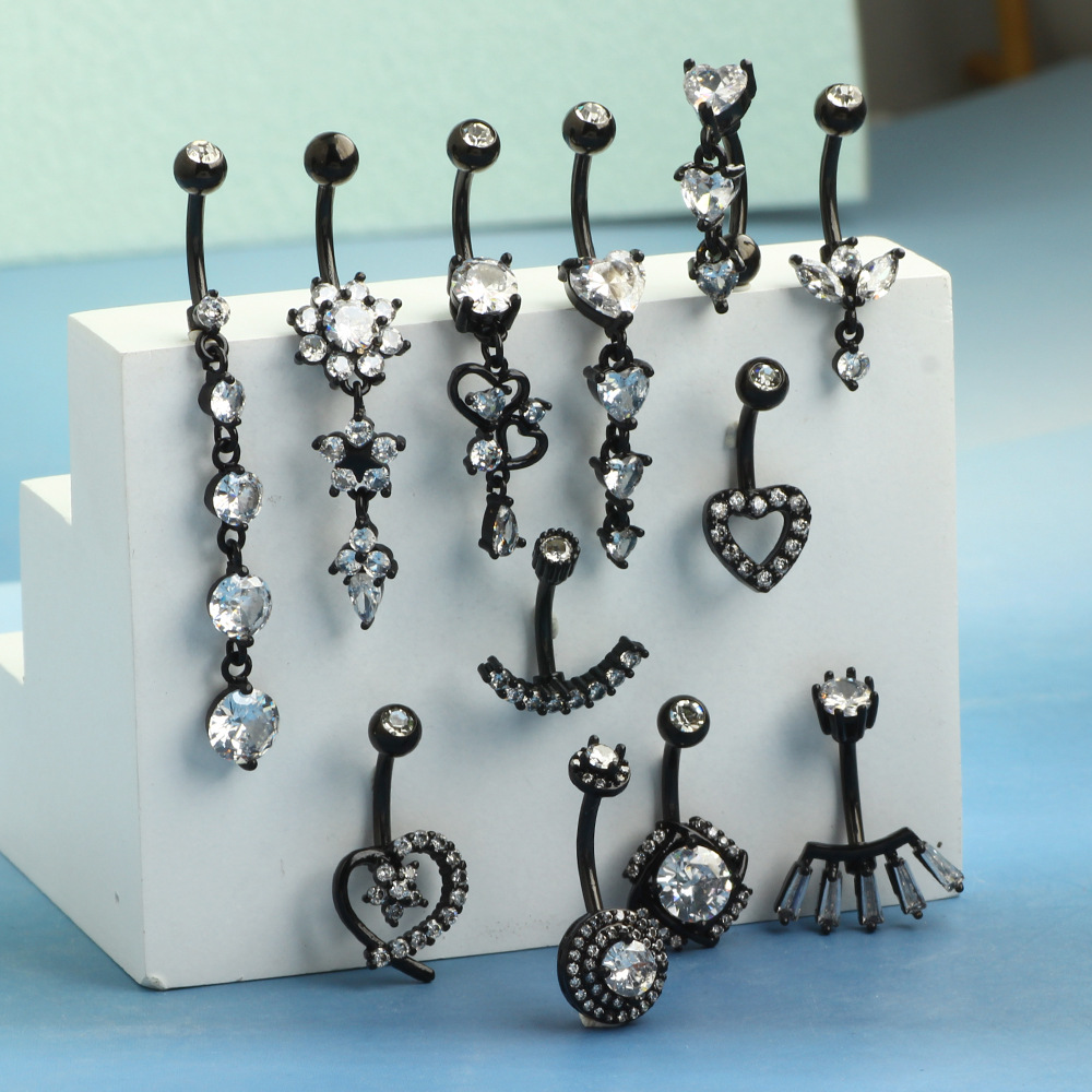 Hot Sale Zircon Black Series Butterfly Pendant Navel Ring 316L Surgical Steel Belly Button Piercing Jewelry - Image 3