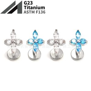 F136 Titanium Cross Four-Leaf Clover 5A Zircon Earrings Labret Studs G23 Titanium Piercing Jewelry