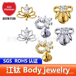G23 Titanium Alloy Maple Leaf Bow Ring Ear Stud – ASTM F136 Titanium Cartilage Jewelry