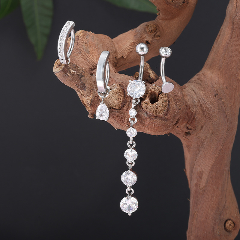 Silver Colored Navel Ring 316L Surgical Steel Curved Belly Button Ring with Zircon Piercing Jewelry - Image 4