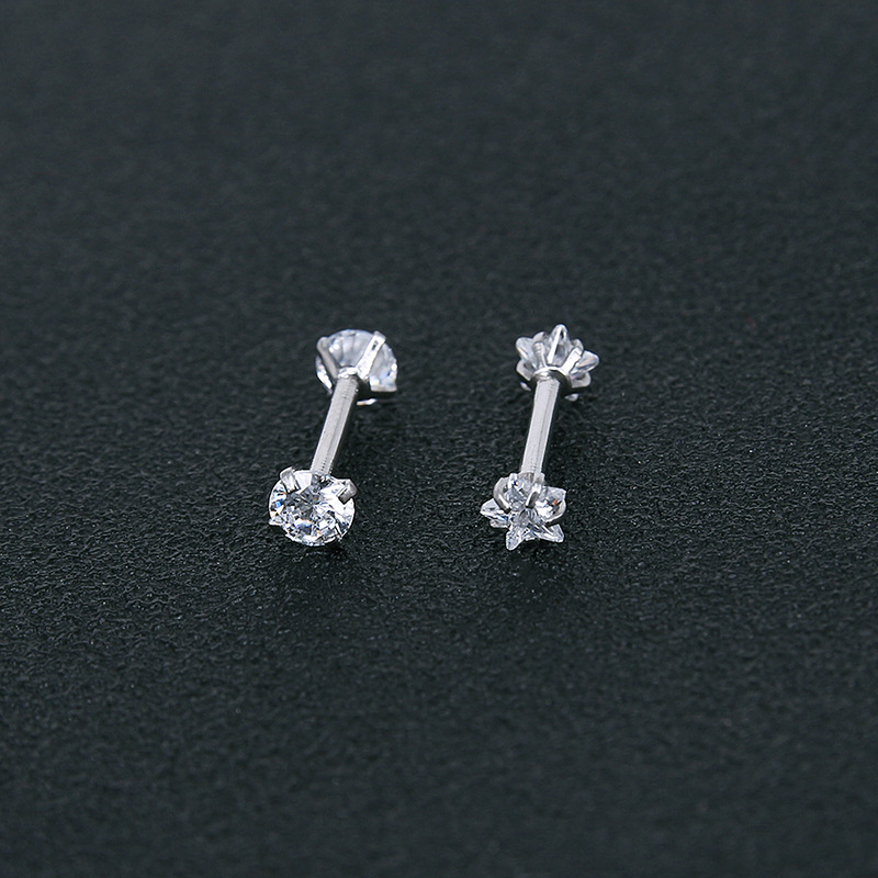 Geometric Stainless Steel Zircon Earrings Silver Twist Thin Stud Earrings for Men Women Fashion - Image 3