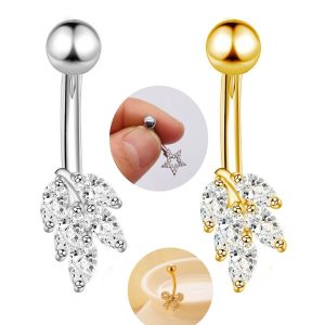 Zircon Bow Leaf Navel Ring Belly Button Ring Piercing Jewelry Wholesale