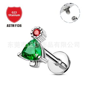 Christmas Tree Gold Green G23 Titanium Ear Bone Stud Cartilage Piercing Jewelry