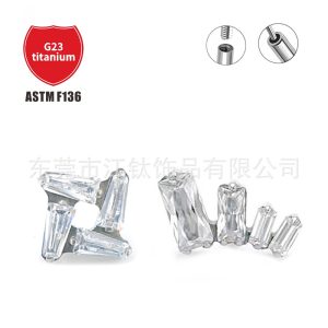 G23 Titanium Ear Stud Earring Square Hollow Inlaid Zircon Gold Body Piercing Jewelry