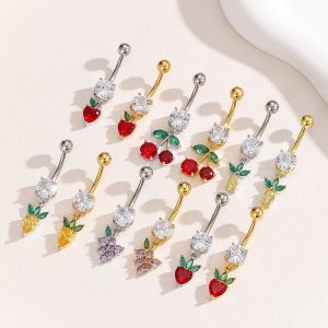 Geometric Fruit Grape Micro-Set Stone Navel Ring Copper Body Piercing Jewelry