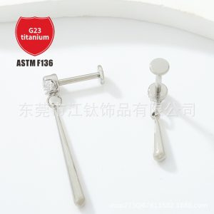 JT627 Titanium Alloy Hollow Water Drop Pendant Earring with Zircon for Cartilage Piercing