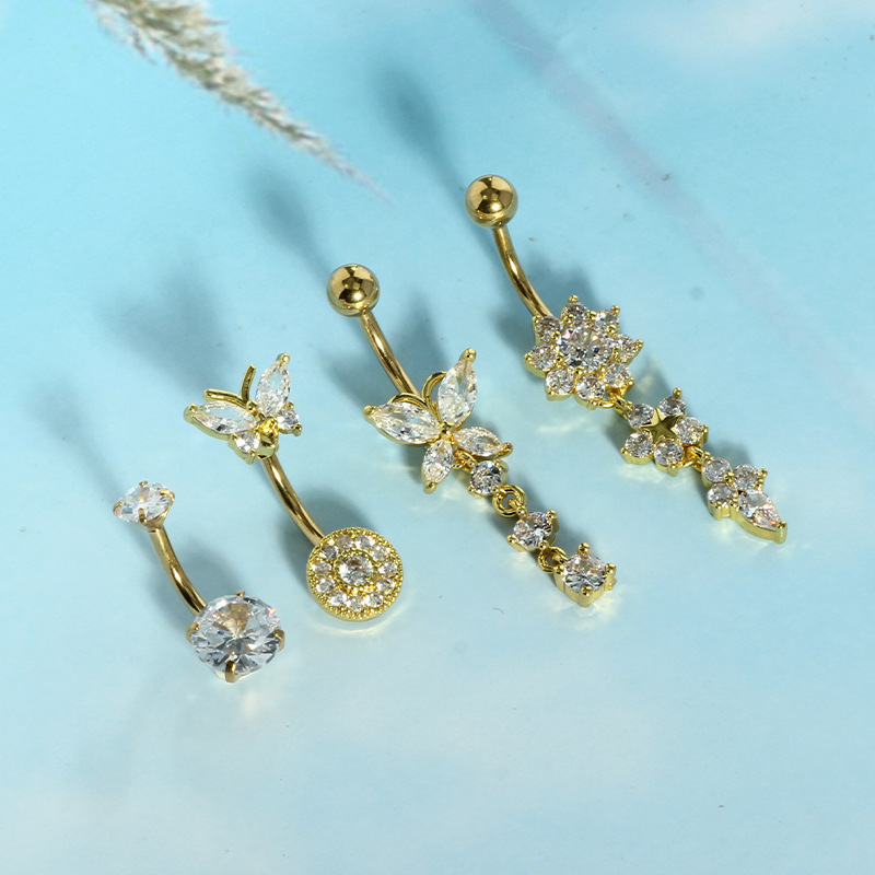 Classic Stainless Steel Belly Button Ring Set 4 Pieces Body Piercing Jewelry Butterfly Design - Image 3