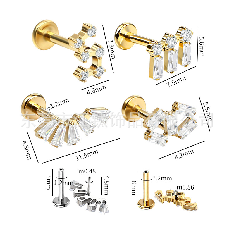 G23 Titanium Alloy Ear Cartilage Stud with Irregular Geometric CZ Inlay - 1.2x10mm Earring - Image 2
