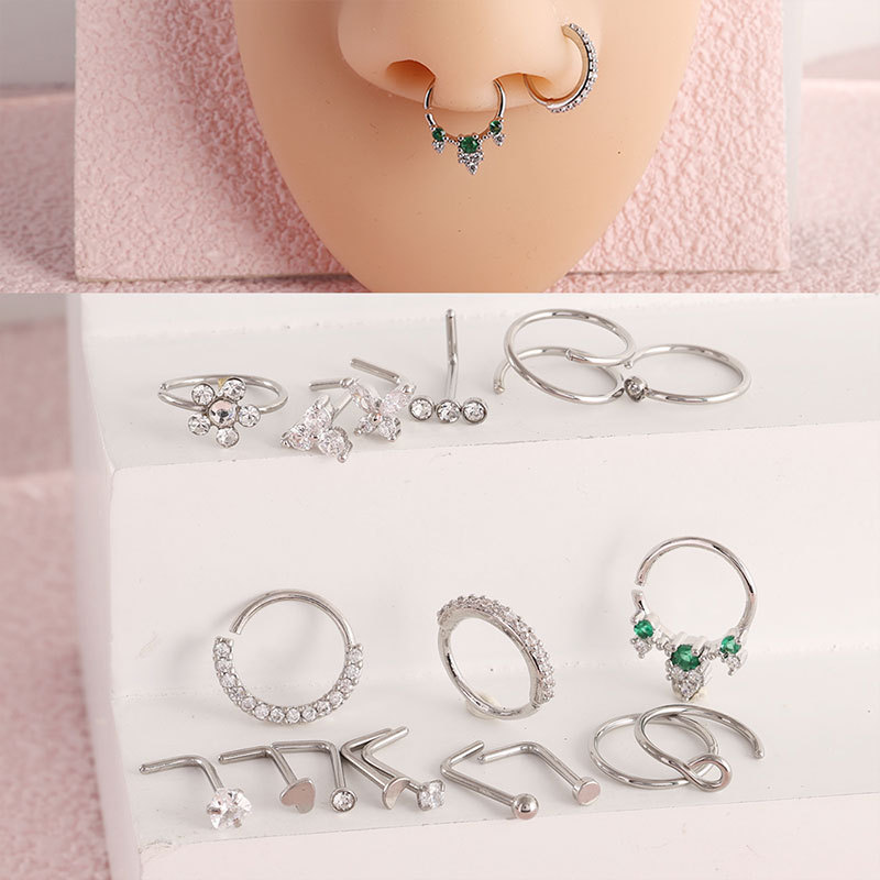 18-Piece Stainless Steel Ear Bone Studs and Nose Studs Set, Non-Removable Side Nose Studs, Earrings, Nose Jewelry, Piercing Wholesale - Image 3