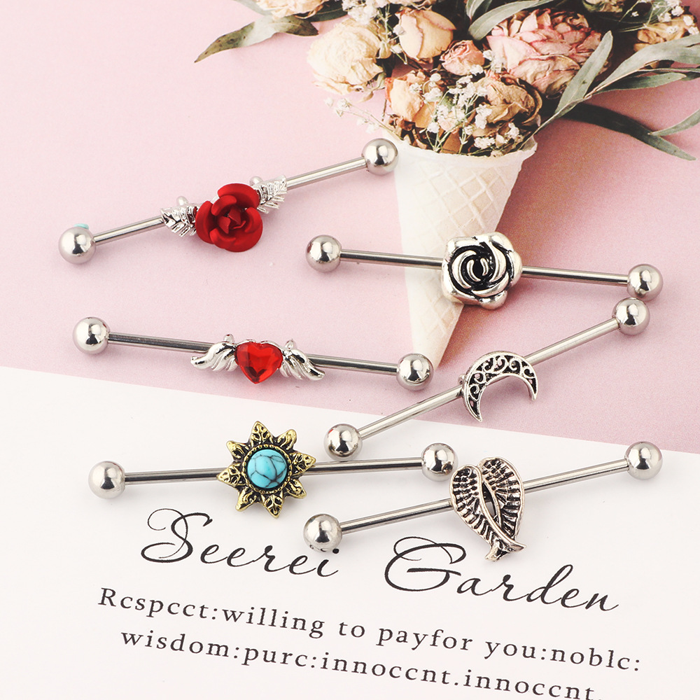 Industrial Earring Set - 316L Surgical Steel Barbell Cross Bar Piercing Jewelry for Ear - Image 3