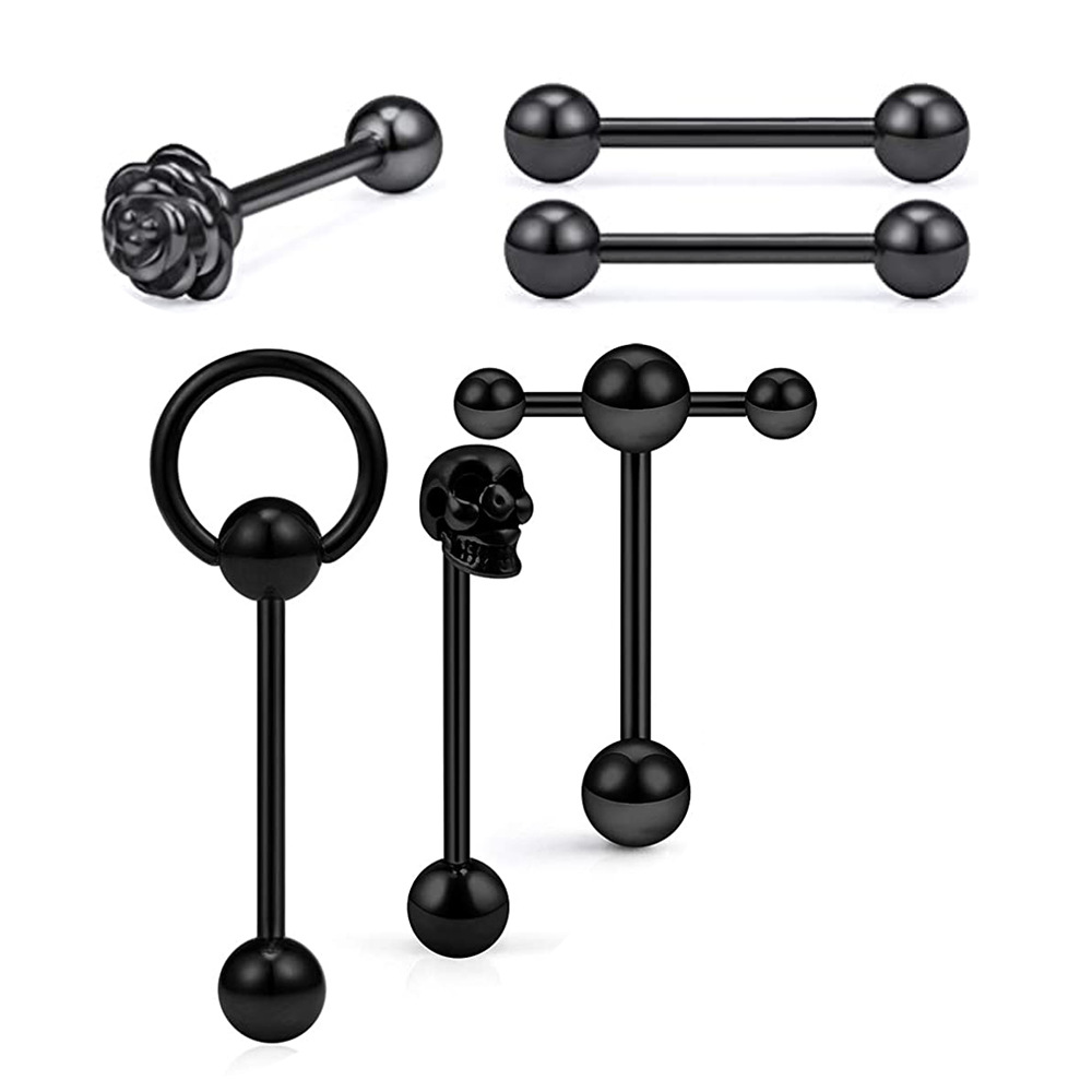Stainless Steel Classic Tongue Stud 6 Piece Set Amazon Hot Selling Straight Rod Mixed 5 Color Optional Tongue Ring Piercing Jewelry - Image 4