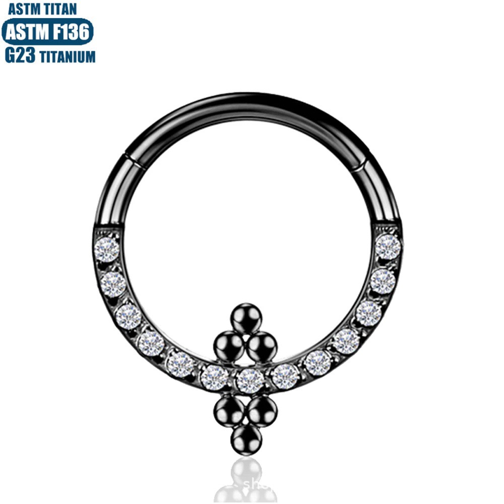 G23 Titanium Welded Bead Nose Ring Hoop - Black CZ Conch Septum Earring for Women Men - Image 2