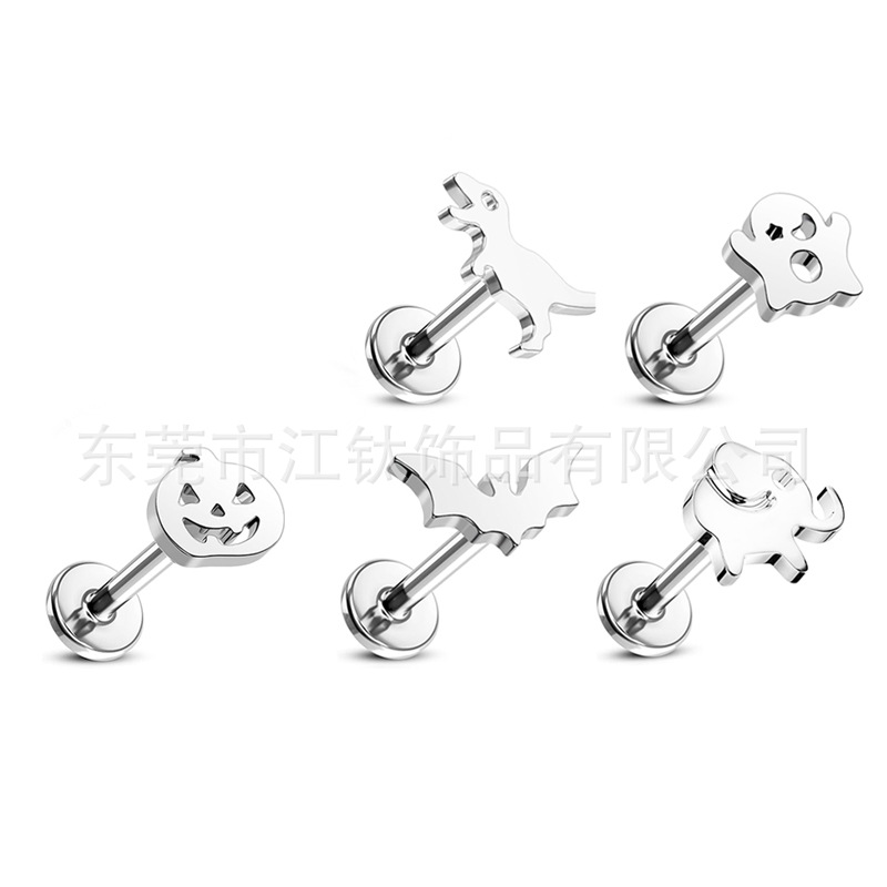 G23 Titanium Ear Cartilage Stud Ghost Pumpkin Bat Geometric Stud Ear Nail Body Piercing Jewelry - Image 5