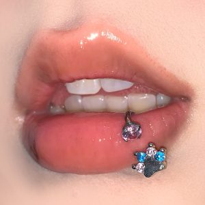 Sparkling CZ Dog Paw Cat Paw Lip Ring Internal Thread C-Ring 316L Surgical Steel Lip Hoop Piercing Jewelry
