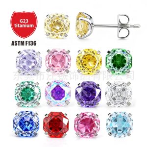 JT928 Titanium Eight-Sided Rose Cut Round Bottom Butterfly Buckle Ear Cartilage Stud