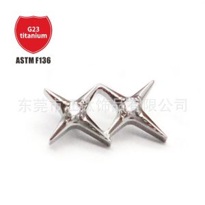 F136 Titanium Gemini Zircon Ear Nail Double Four Star Cross-border G23 Titanium Alloy Human Puncture Jewelry Ear Bone Nail