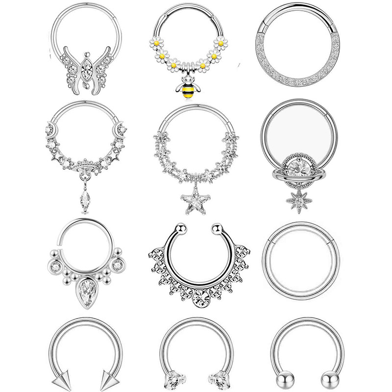 12-Piece Seamless Stainless Steel Zircon Nose Ring Earrings Half Open Nose Ring Multifunctional Earrings - Image 2