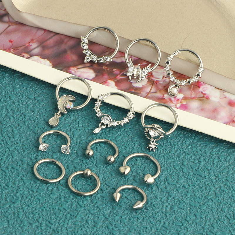 12-Piece Black Stainless Steel Nose Ring Set - Cross-Border Open Ring Nose Stud Ear Bone Piercing Jewelry - Image 5