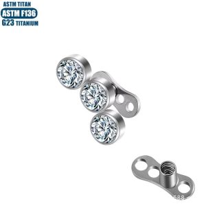 G23 Titanium Zircon Dermal Anchor Internally Threaded Body Piercing Jewelry Skin Nail with Base