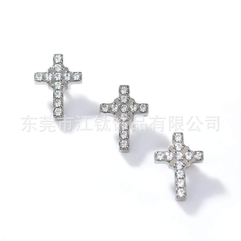G23 Titanium Cross Earring Inlaid with Zircon - 1.2x10mm Cartilage Stud for Helix Tragus Ear Piercing Jewelry - Image 5