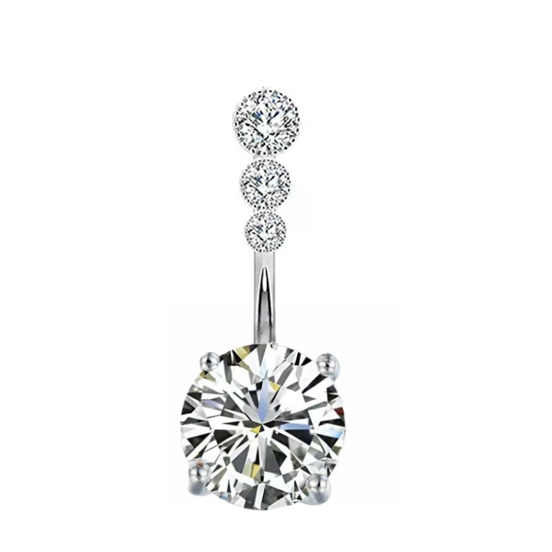 Zircon Belly Button Ring Dangle Piercing Jewelry - White Gold Tone Copper, Sparkle Navel Ring for Women - Image 4