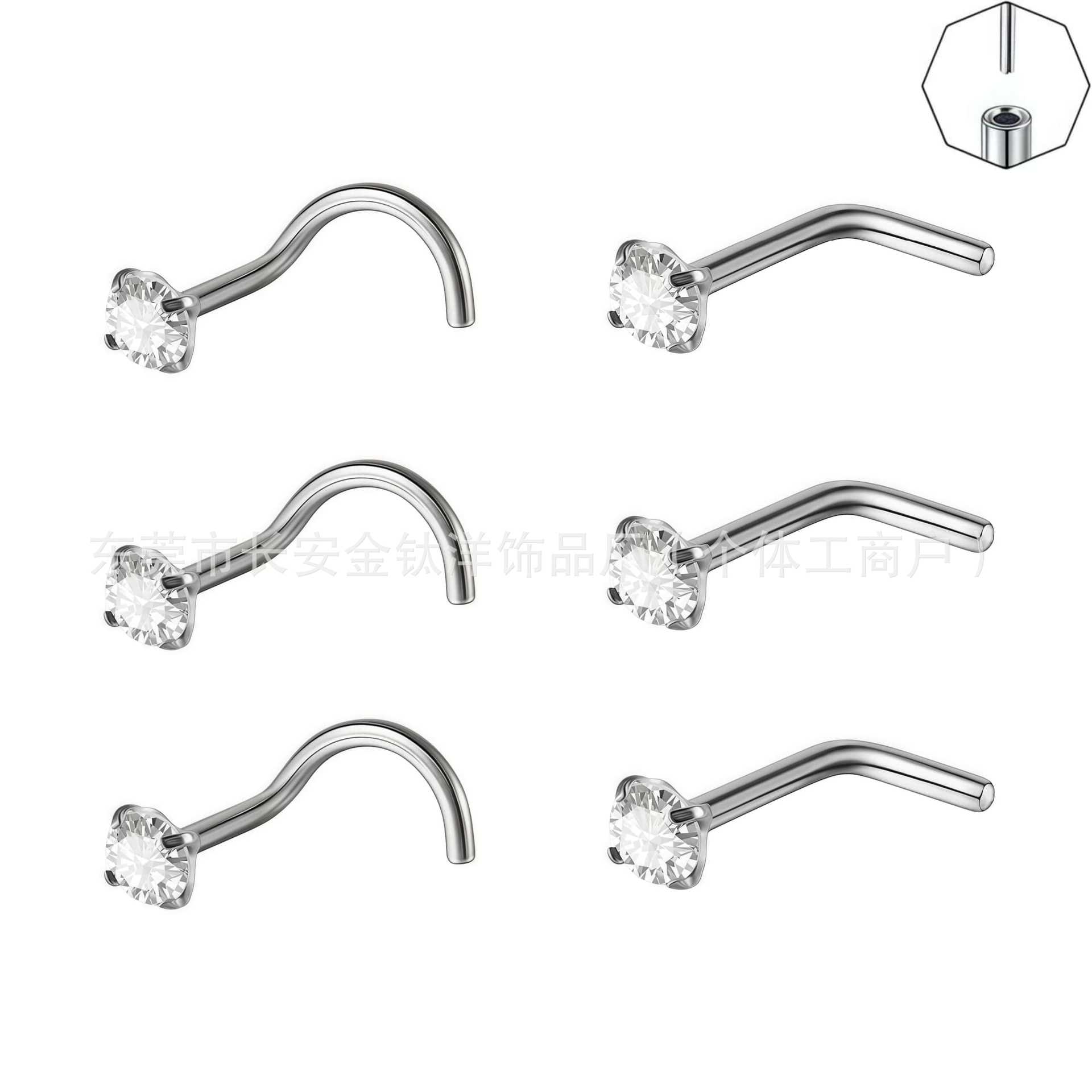 F136 Titanium 5-Shaped L-Shaped Nose Nail Set with 5A Zircon Nose Ring Lip Nail G23 Titanium Alloy Body Piercing Jewelry - Image 5