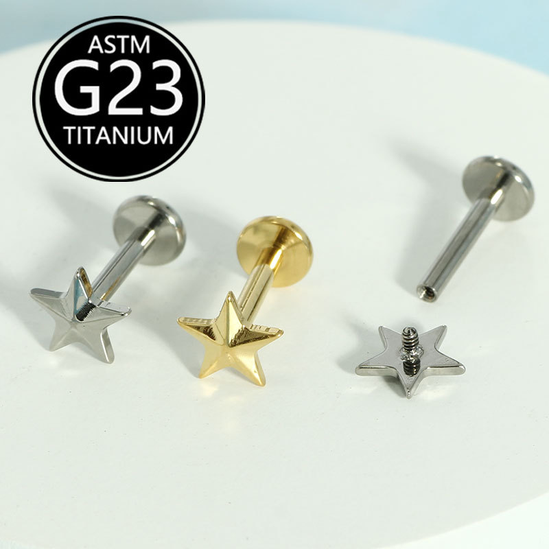 G23 Titanium Star Lip Ring Labret Stud 6-10mm Internal Thread Lip Nail Ear Bone Piercing Jewelry - Image 3