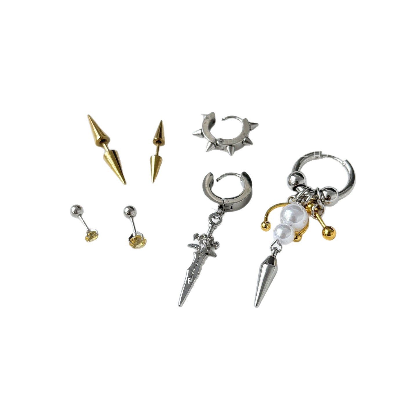 Satan's Child Golden Knight Letter Stud Earrings Punk Subculture Ear Piercing Jewelry Titanium Steel - Image 5