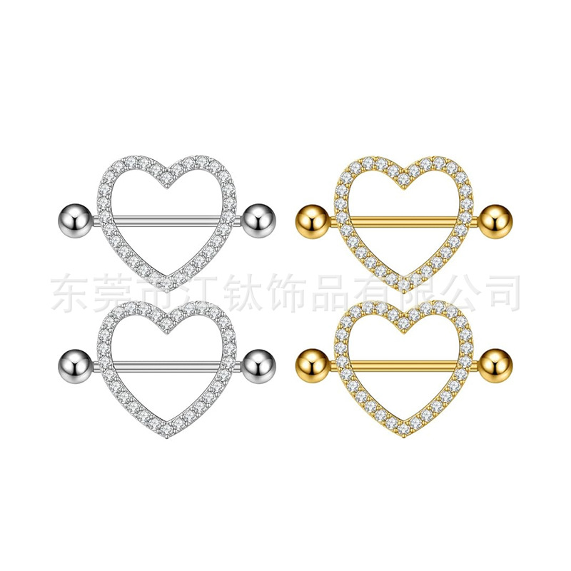 G23 Titanium Heart Breast Ring – Gold & White Zirconia Body Piercing Jewelry Custom Design - Image 4